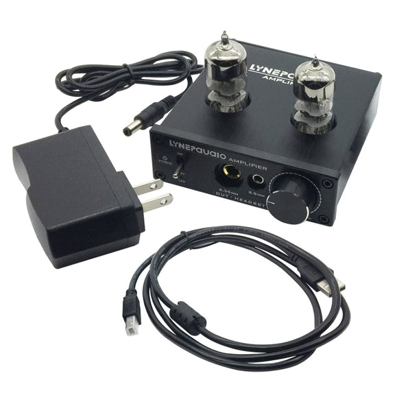 LINEPAUDIO A962 HiFi 6J9 Vacuum Tube Power Headphone Amplifier USB ASIO Sound Card(Black)