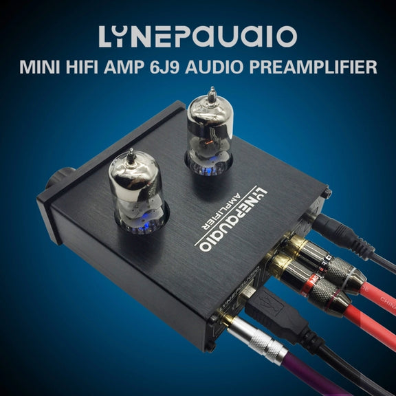LINEPAUDIO A962 HiFi 6J9 Vacuum Tube Power Headphone Amplifier USB ASIO Sound Card(Black)