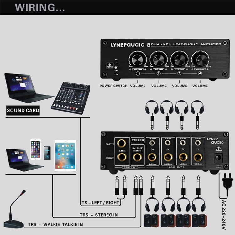 LINEPAUDIO A966 Pro Eight-channel Headphone Amplifier  Headphone Distributer Signal Amplifier(Black)