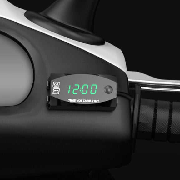 Motorcycle Multi-functional 2 in 1 Digital Display Voltmeter + Electronic Clock, 6-30V IP67 (Green Light)