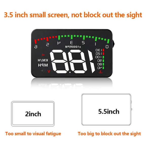 A900 OBD2 3.5 inch Vehicle-mounted Head Up Display Security System, Support Car Speed / Engine Revolving Speed Display / Water Temperature / Voltage / Driving Mileage