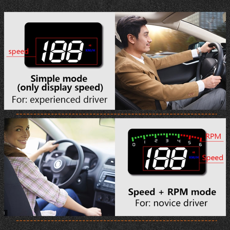 A900 OBD2 3.5 inch Vehicle-mounted Head Up Display Security System, Support Car Speed / Engine Revolving Speed Display / Water Temperature / Voltage / Driving Mileage