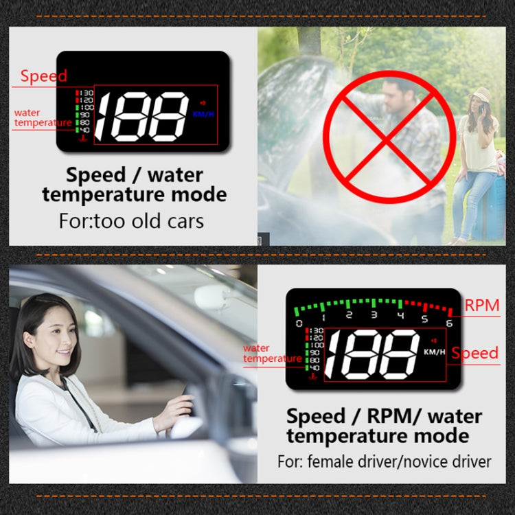 A900 OBD2 3.5 inch Vehicle-mounted Head Up Display Security System, Support Car Speed / Engine Revolving Speed Display / Water Temperature / Voltage / Driving Mileage