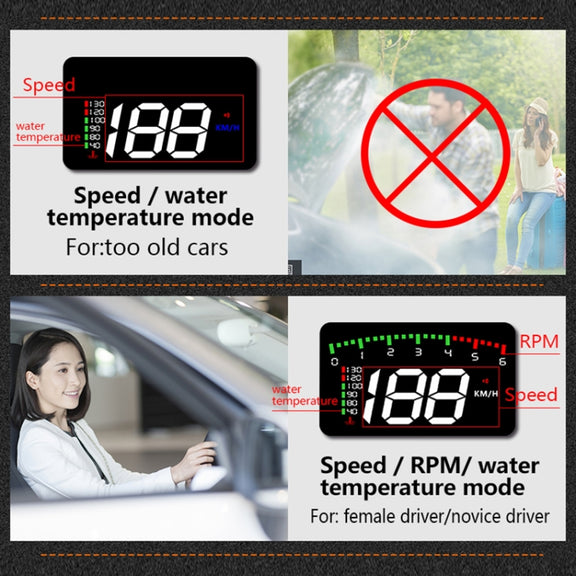 A900 OBD2 3.5 inch Vehicle-mounted Head Up Display Security System, Support Car Speed / Engine Revolving Speed Display / Water Temperature / Voltage / Driving Mileage