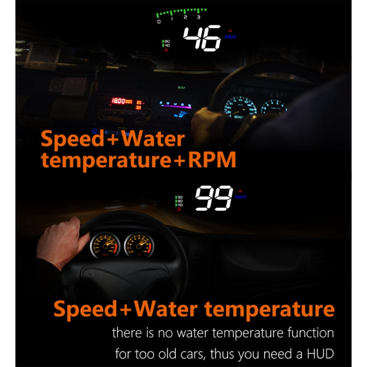 A900 OBD2 3.5 inch Vehicle-mounted Head Up Display Security System, Support Car Speed / Engine Revolving Speed Display / Water Temperature / Voltage / Driving Mileage