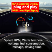 D2500 OBD2+GPS 4 inch Vehicle-mounted Head Up Display Security System, Support Car Speed / Engine Revolving Speed Display / Water Temperature / Battery Voltage / Running Speed & Direction & Distance