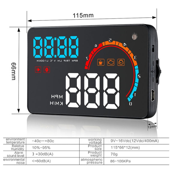 D2500 OBD2+GPS 4 inch Vehicle-mounted Head Up Display Security System, Support Car Speed / Engine Revolving Speed Display / Water Temperature / Battery Voltage / Running Speed & Direction & Distance