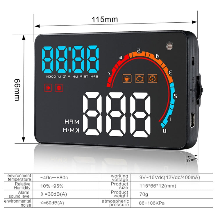 D2500 OBD2+GPS 4 inch Vehicle-mounted Head Up Display Security System, Support Car Speed / Engine Revolving Speed Display / Water Temperature / Battery Voltage / Running Speed & Direction & Distance