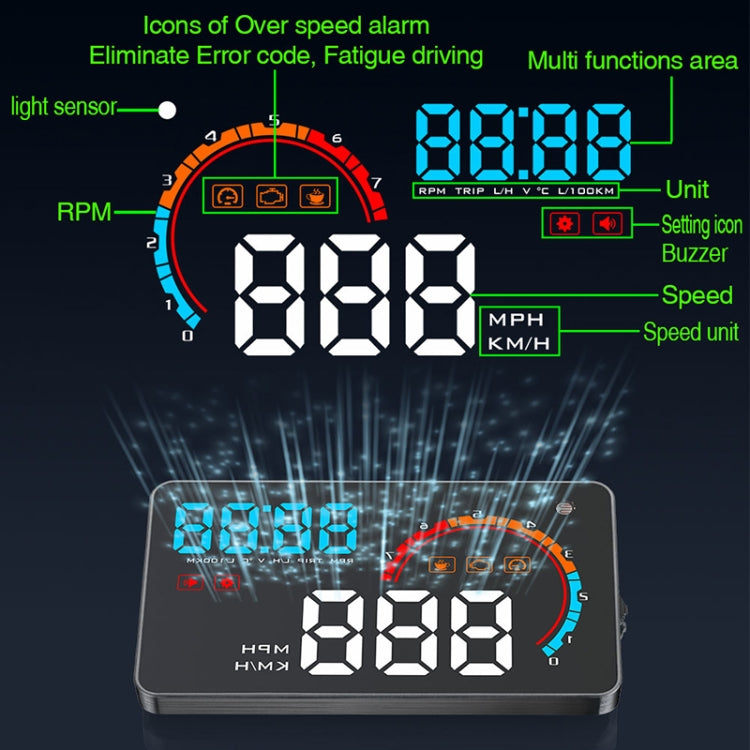 D2500 OBD2+GPS 4 inch Vehicle-mounted Head Up Display Security System, Support Car Speed / Engine Revolving Speed Display / Water Temperature / Battery Voltage / Running Speed & Direction & Distance