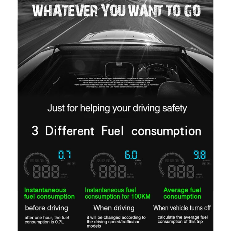 D2500 OBD2+GPS 4 inch Vehicle-mounted Head Up Display Security System, Support Car Speed / Engine Revolving Speed Display / Water Temperature / Battery Voltage / Running Speed & Direction & Distance