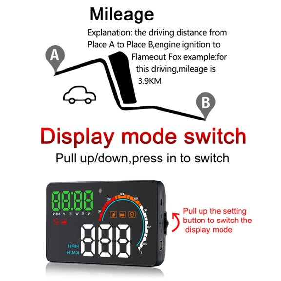 Q5 GPS 4 inch Vehicle-mounted Head Up Display Security System, Support Running Speed & Direction & Distance / Driving Kilometres /