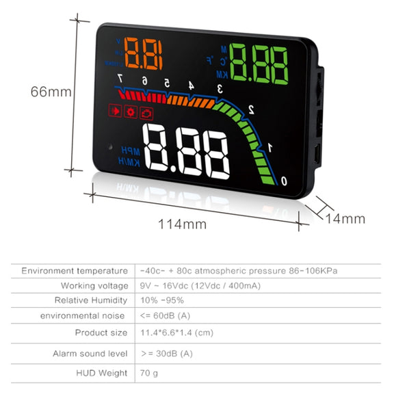 T100 OBD2 4 inch Vehicle-mounted Head Up Display Security System, Support Car Speed / Engine Revolving Speed Display / Instantaneous Fuel Consumption / Detection and Elimination Fault Code
