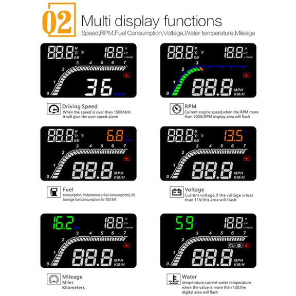 T100 OBD2 4 inch Vehicle-mounted Head Up Display Security System, Support Car Speed / Engine Revolving Speed Display / Instantaneous Fuel Consumption / Detection and Elimination Fault Code