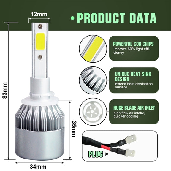 2pcs 880/881 18W 1800LM 6000K Water-resistant IP68 Car Auto LED Headlight with 2 COB LED Lamps, DC 9-36V(White Light)