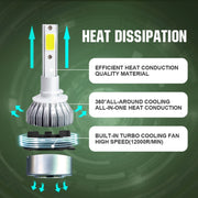 2pcs 880/881 18W 1800LM 6000K Water-resistant IP68 Car Auto LED Headlight with 2 COB LED Lamps, DC 9-36V(White Light)