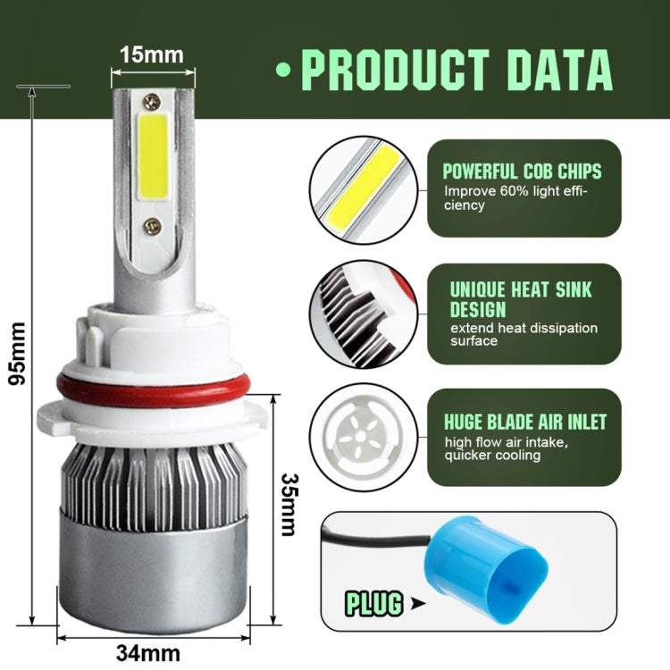 2pcs 9004 18W 1800LM 6000K Water-resistant IP68 Car Auto LED Headlight with 2 COB LED Lamps, DC 9-36V(White Light)