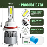 2pcs 9004 18W 1800LM 6000K Water-resistant IP68 Car Auto LED Headlight with 2 COB LED Lamps, DC 9-36V(White Light)