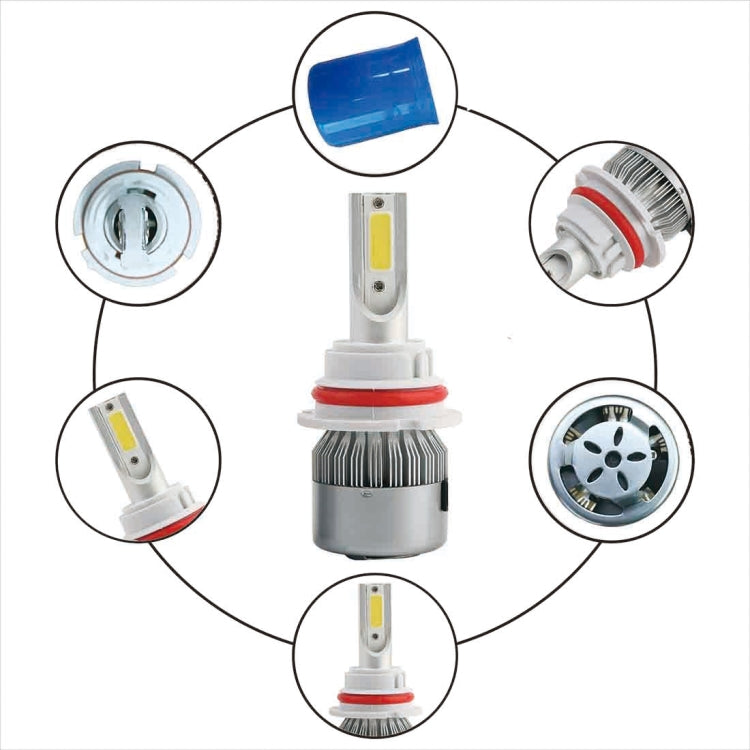2pcs 9004 18W 1800LM 6000K Water-resistant IP68 Car Auto LED Headlight with 2 COB LED Lamps, DC 9-36V(White Light)
