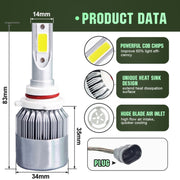 2 PCS C9 9006 18W 1800LM 6000K Water-resistant IP68 Car Auto LED Headlight with 2 COB LED Lamps, DC 9-36V(White Light)