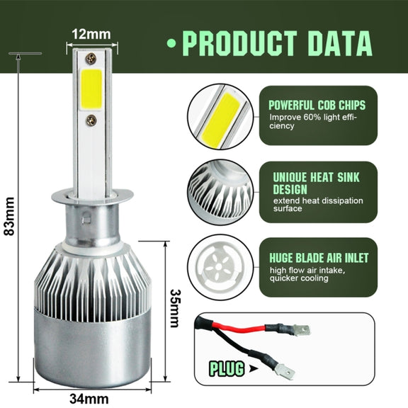 2pcs H1 18W 1800LM 6000K Water-resistant IP68 Car Auto LED Headlight with 2 COB LED Lamps, DC 9-36V(White Light)
