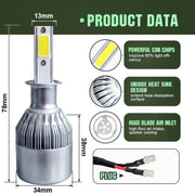 2pcs H3 18W 1800LM 6000K Water-resistant IP68 Car Auto LED Headlight with 2 COB LED Lamps, DC 9-36V(White Light)
