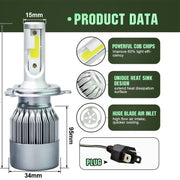 2pcs H4 18W 1800LM 6000K Water-resistant IP68 Car Auto LED Headlight with 2 COB LED Lamps, DC 9-36V(White Light)