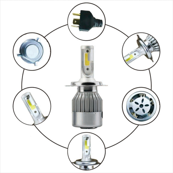 2pcs H4 18W 1800LM 6000K Water-resistant IP68 Car Auto LED Headlight with 2 COB LED Lamps, DC 9-36V(White Light)