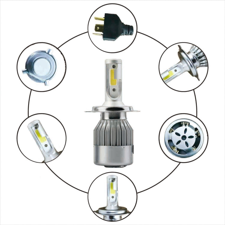 2pcs H4 18W 1800LM 6000K Water-resistant IP68 Car Auto LED Headlight with 2 COB LED Lamps, DC 9-36V(White Light)