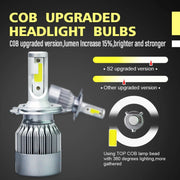 2pcs H4 18W 1800LM 6000K Water-resistant IP68 Car Auto LED Headlight with 2 COB LED Lamps, DC 9-36V(White Light)