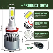 2pcs H8/H11 18W 1800LM 6000K Water-resistant IP68 Car Auto LED Headlight with 2 COB LED Lamps, DC 9-36V(White Light)