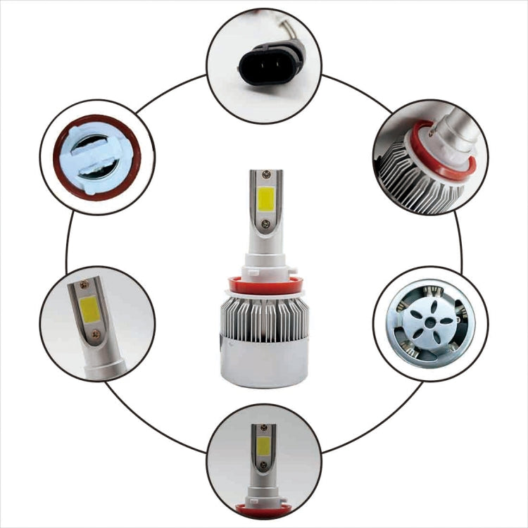 2pcs H8/H11 18W 1800LM 6000K Water-resistant IP68 Car Auto LED Headlight with 2 COB LED Lamps, DC 9-36V(White Light)