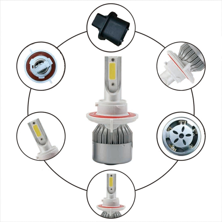 2pcs H13 18W 1800LM 6000K Water-resistant IP68 Car Auto LED Headlight with 2 COB LED Lamps, DC 9-36V(White Light)