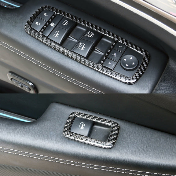 4 PCS Car Window Lift Switch Panel Carbon Fiber Decorative Sticker for Jeep Grand Cherokee 2011-2018