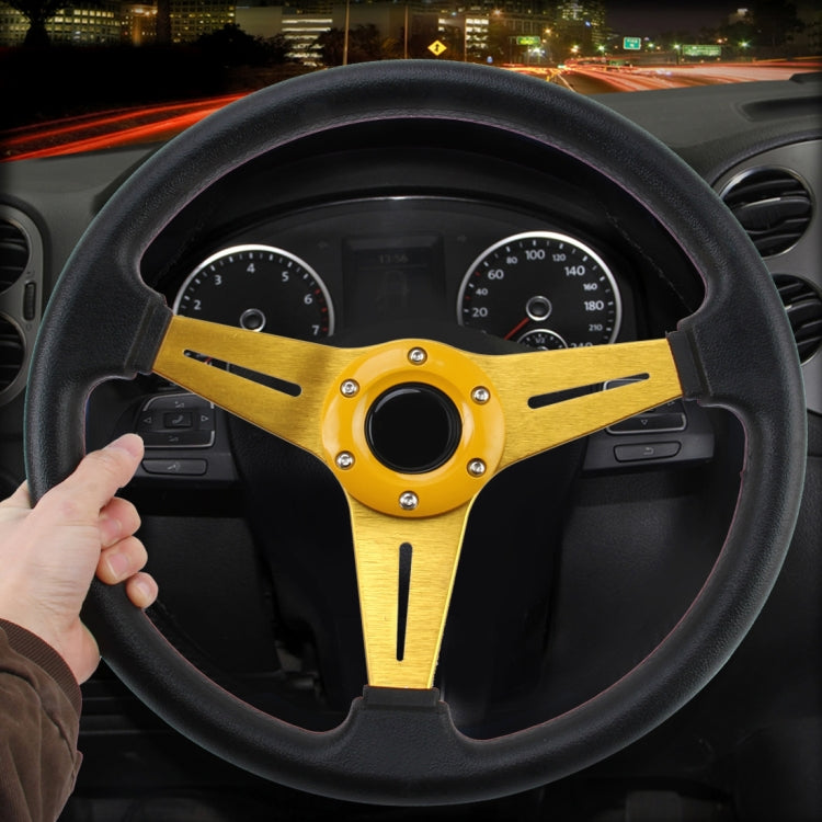 35cm PU Racing Sport Hand Wheel Car Modified Steering Wheel(Gold)
