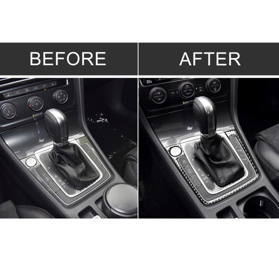 Car Carbon Fiber Gear Position Panel Frame Decorative Sticker for Volkswagen Golf 7 2013-2017, with Hole and Start and Stop, Left Drive