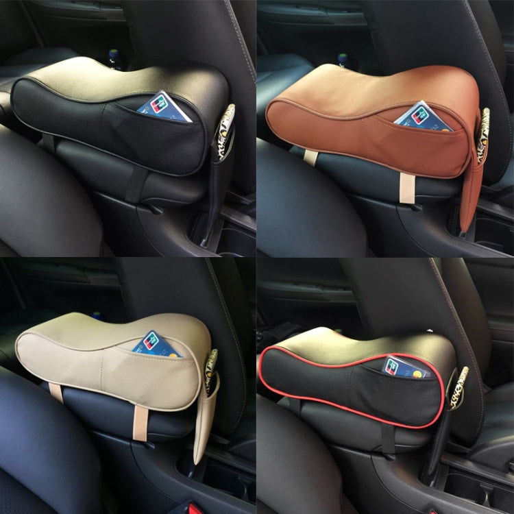 Universal Car PU Leather and Memory Foam Wrapped Armrest Box Car Armrest Box Mat with Phone Holder Storage Bag & Card Slot (Brown)