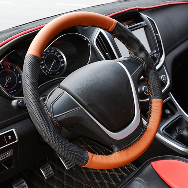 Four Seasons Genuine Leather Hand-stitched Car Adaptation Steering Wheel Cover for 38cm Steering Wheel