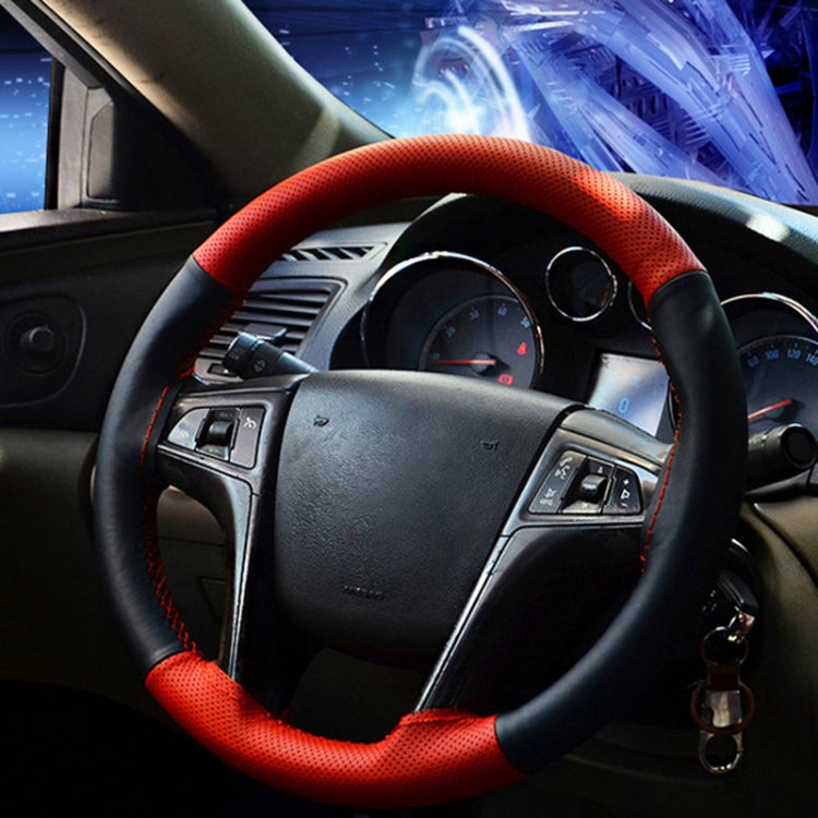 Four Seasons Genuine Leather Hand-stitched Car Adaptation Steering Wheel Cover for 38cm Steering Wheel