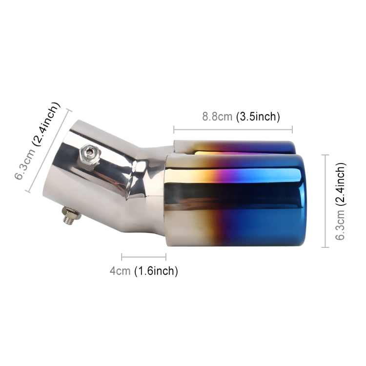 Universal Car Styling Stainless Steel Curved Double Outlets Exhaust Tail Muffler Tip Pipe(Blue)