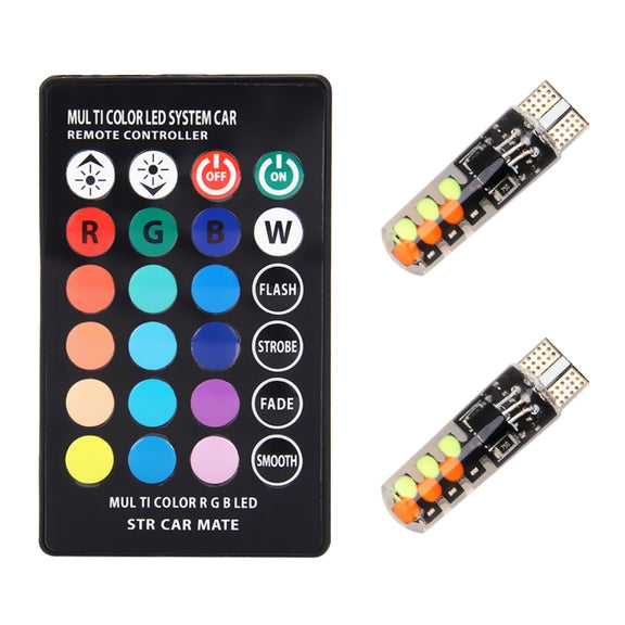 2 PCS W5W 194 T10 Multi Colors COB 12 SMD RGB LED Bulbs with Remote Control Wedge Side Lights License Plate Lamp, DC 12V
