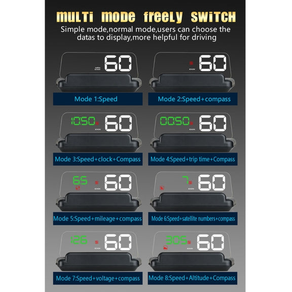 T900 Car GPS HUD Virtual HD Reflection Board Head-up Display, Speed & Driving Distance / Time Display, Over Speed & Voltage & Low Voltage Alarm, Fatigue Driving(Green)
