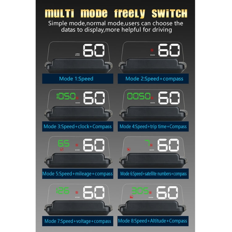 T900 Car GPS HUD Virtual HD Reflection Board Head-up Display, Speed & Driving Distance / Time Display, Over Speed & Voltage & Low Voltage Alarm, Fatigue Driving(Green)