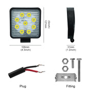 6.7W White Light Square-Shaped Water-resistant Car Boat Marine Work Lights Spotlight LED Bulbs, DC 9-30V