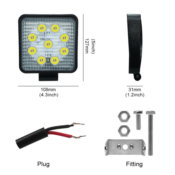 6.7W White Light Square-Shaped Water-resistant Car Boat Marine Work Lights Spotlight LED Bulbs, DC 9-30V