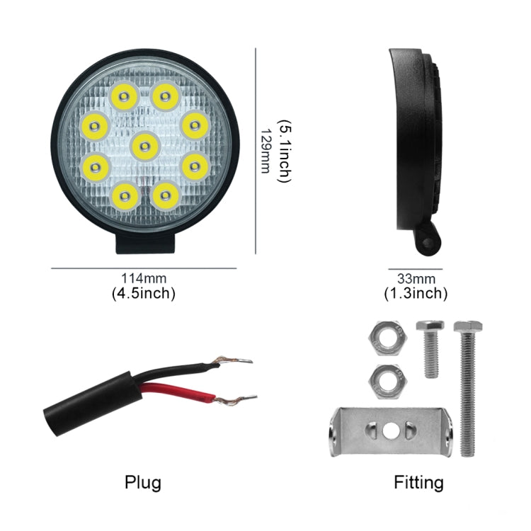 6.7W White Light Round-Shaped Water-resistant Car Boat Marine Work Lights Spotlight LED Bulbs, DC 9-30V