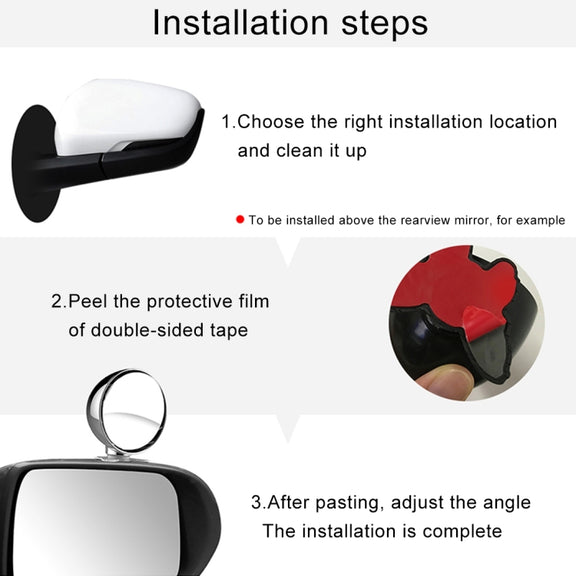 3R-044 Auxiliary Rear View Mirror Car Adjustable Blind Spot Mirror Wide Angle Auxiliary Rear View Side Mirror(Black)