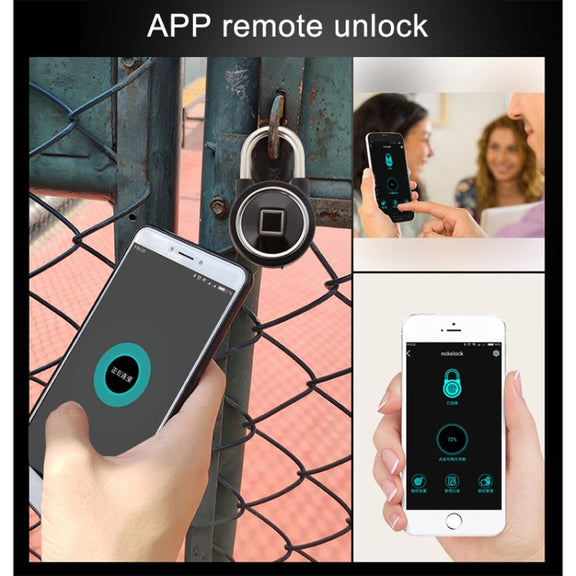 Water-resistant Intelligent Bluetooth Fingerprint Padlock Remote Unlocking for iOS / Android(Silver)