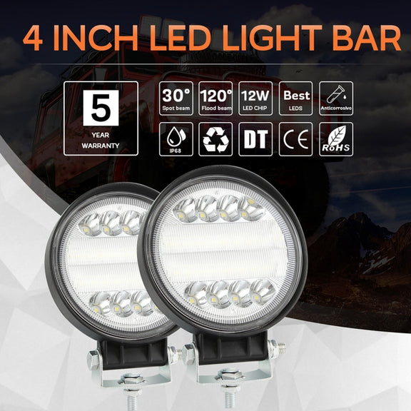 2 PCS 4 inch 15W Spot / Flood Light White Light Round-Shaped Water-resistant Car SUV Work Lights Spotlight LED Bulbs, DC 9-30V