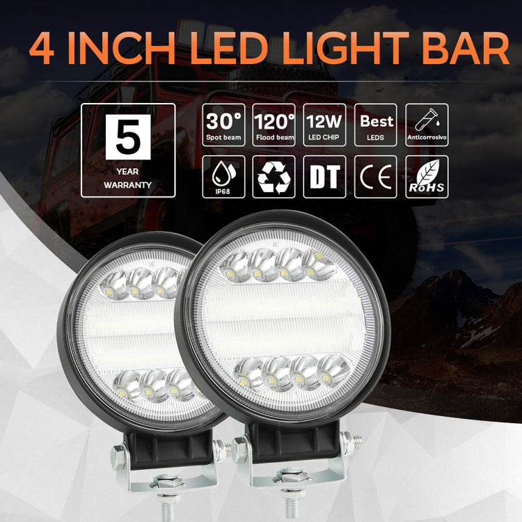 2 PCS 4 inch 15W Spot / Flood Light White Light Round-Shaped Water-resistant Car SUV Work Lights Spotlight LED Bulbs, DC 9-30V