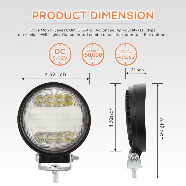 2 PCS 4 inch 15W Spot / Flood Light White Light Round-Shaped Water-resistant Car SUV Work Lights Spotlight LED Bulbs, DC 9-30V